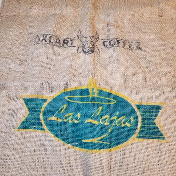 Las Lajas Burlap Coffee Sack 41"x29" Costa Rica Oxcart Decor Bag Full Size - Picture 2 of 9